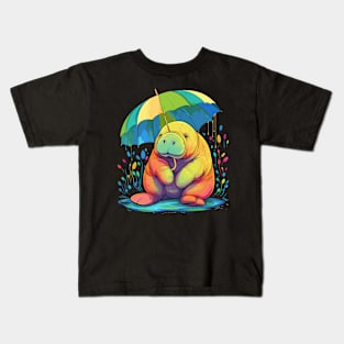 Manatee Rainy Day With Umbrella Kids T-Shirt